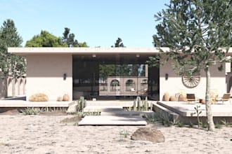 remodel desert building for interior,lobby, facade,landscape, exterior,d5 render