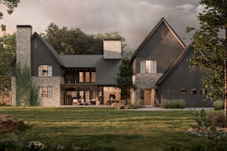 remodel 3d modern cottage,farm house exterior, tiny house elevation,cgi interior