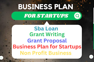 prepare business plan for startups, grant writing, sba loan, non profit business