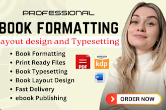 do book formatting, KDP ebook kindle typesetting and print page layout design