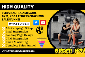 high quality personal trainer leads gym, yoga fitness coaching  sales funnel