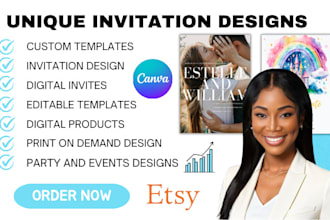 design canva invitation templates, etsy digital product with etsy shop setup seo