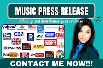 write music press release  distribute music press release and PR distribution