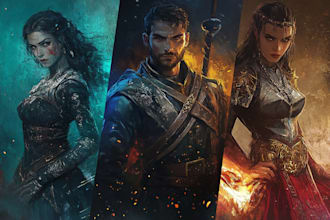 draw fantasy dnd character, concept art, and dnd party