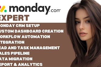 setup monday crm dashboard, automation, integration, lead and task management