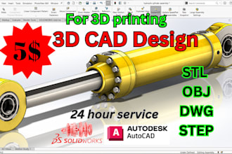 do 3d cad design and product prototype, 3d printing, solidworks