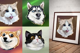 draw cute pet portrait of your cat, dog, or any pet you have