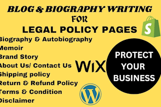 write your blog and biography, privacy policy, return policy and about us page