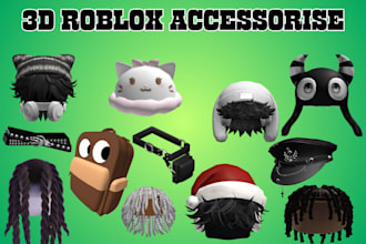 custom 3d roblox accessories, roblox clothe, backpack, hair, hat, ugc items