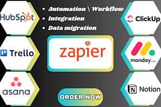 zapier api integration hubspot monday com trello asana clickup notion automation