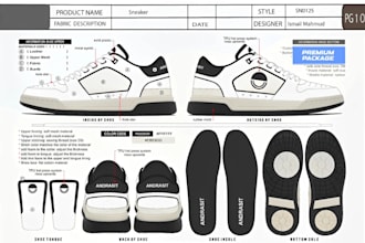 design tech pack for shoes, footwear, and sneakers  tech pack for manufacture