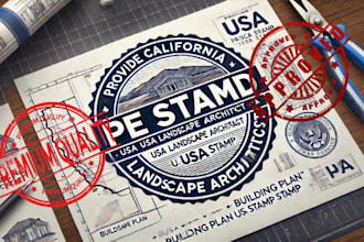 provide california pe stamp USA landscape architect building plan USA stamp