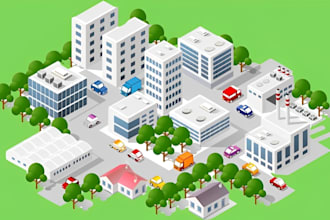 do 3d isometric illustration for web, map, vector, city, and event illustration