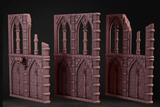 design terrain,miniature bluilding,medieval ruins,goblin and gothic terrain,stl