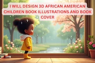 design 3d african american children book illustrations and book cover