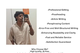 professionally edit, proofread, write articles, and paraphrase content