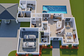 2d to 3d layout, remodel functional apartment, villa outside rendering,3d fecade