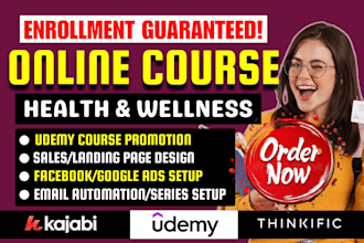 do udemy online course promotion, udemy, kajabi health course sales marketing