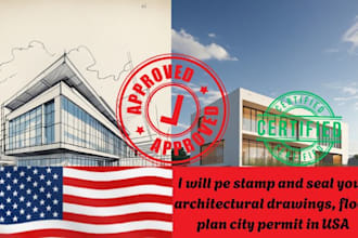 pe stamp and seal your architectural drawings, floor plan city permit in USA