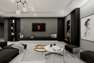 design modern living room and bedroom interior with 3d renders