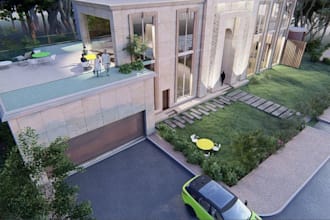 redesign 3d villa house elevation,cgi, pool deck, architectural plan, hvac,revit