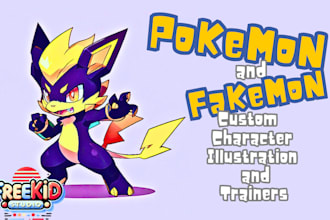 draw beautiful  pokemon fakemon art in anime fanart pokemon trainer pokemon card