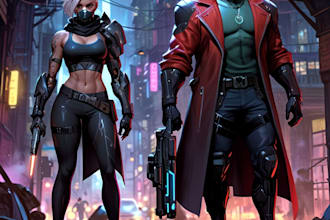 design cyberpunk and fantasy character splash art