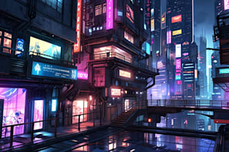do futuristic cyberpunk city and sci fi concept art