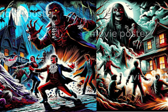 do 70s 80s retro horror movie poster, design dark art illustration