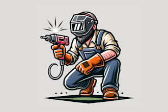 do custom welder man mascot logo design  strong, bold, unique