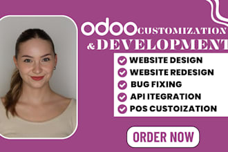 configure, fix bug, customize odoo modules, and develop the odoo website