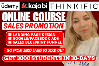 do kajabi online course promotion, thinkific sales funnel udemy course promotion