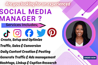be your facebook social media manager, instagram marketing, content creator