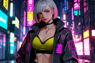 do a cyberpunk anime art illustration
