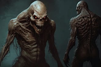 do scary horror creature and fantasy character concept art