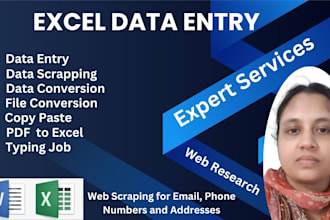do perfect data entry, web scraping for emails, phone numbers, and addresses