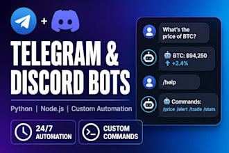develop telegram and discord bots with python and nodejs