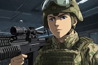 draw military themed anime and tactical for you