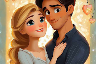 illustrate couple group portrait in my disney style