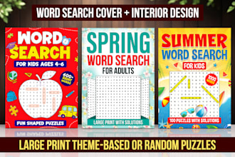 design word search puzzle book covers and interiors for amazon KDP