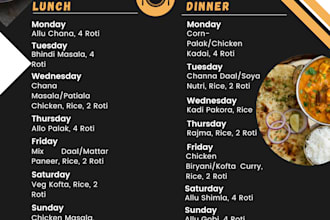 do graphic designing, food menu and food flyer