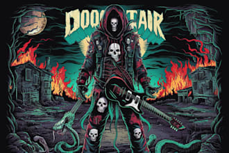 draw dark art, doom, stoner rock style for tshirt