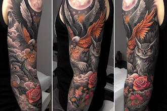 draw custom tattoo design, realistic, traditional sleeve tattoo artist
