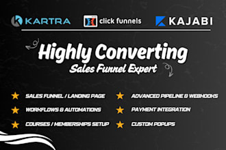 design sales funnels, landing pages in kartra and clickfunnels, kajabi websites