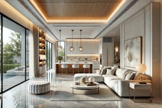 3d interior design, decorate, virtual staging, walkthrough for living room