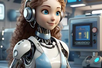 design humanoid robot character, virtual assistant, chatbot, character animate