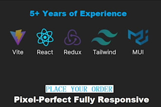develop react js website using figma, mui, tailwind, typescript, redux