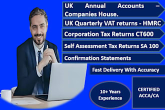 do UK company accounts, tax returns ct600, sa100, vat, confirmation statements