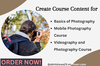 create course content , ebook for your photography and videography online course