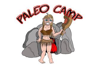 design playful couple cartoon with paleo camp logo
